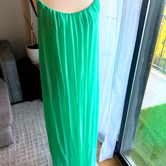 💚Italy SILK Dress💚 Green Pleated Sleeveless Resort Gown - Picture 11 of 13